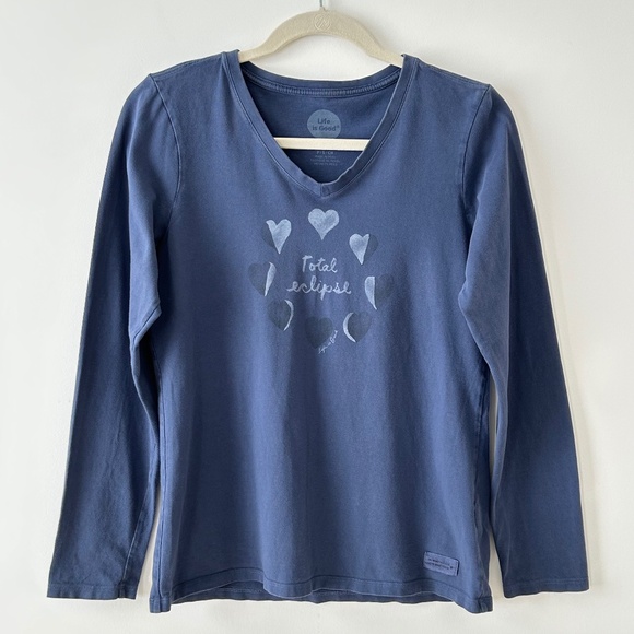 Life Is Good Blue Cotton Total Eclipse Long Sleeve Crusher Tee - Picture 1 of 16